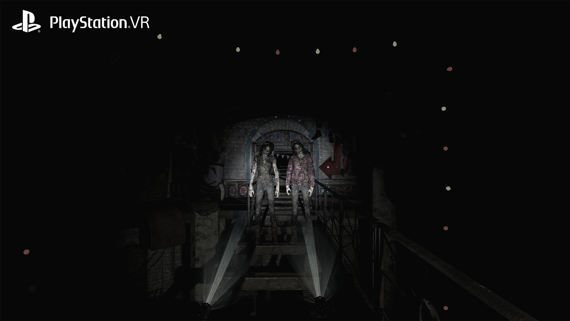 Dwa zombie stoją w ciemnym tunelu. Na górze ekranu napis "PlayStation VR".