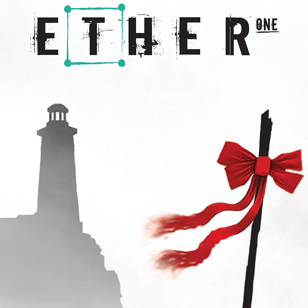 Das Wort ETHER mit einem Leuchtturm und einer roten Schleife.