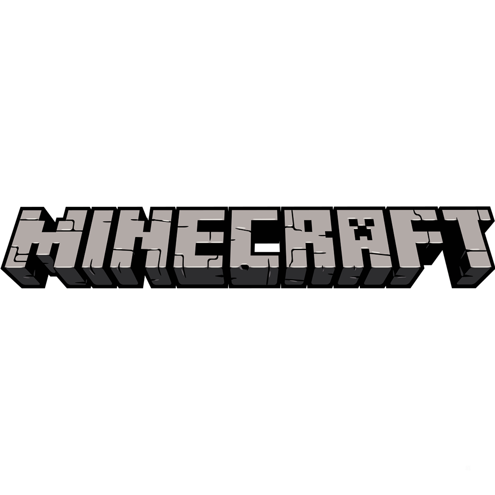 Il logo di Minecraft. La parola 'MINECRAFT' in un font a blocchi e strutturato, su sfondo bianco.