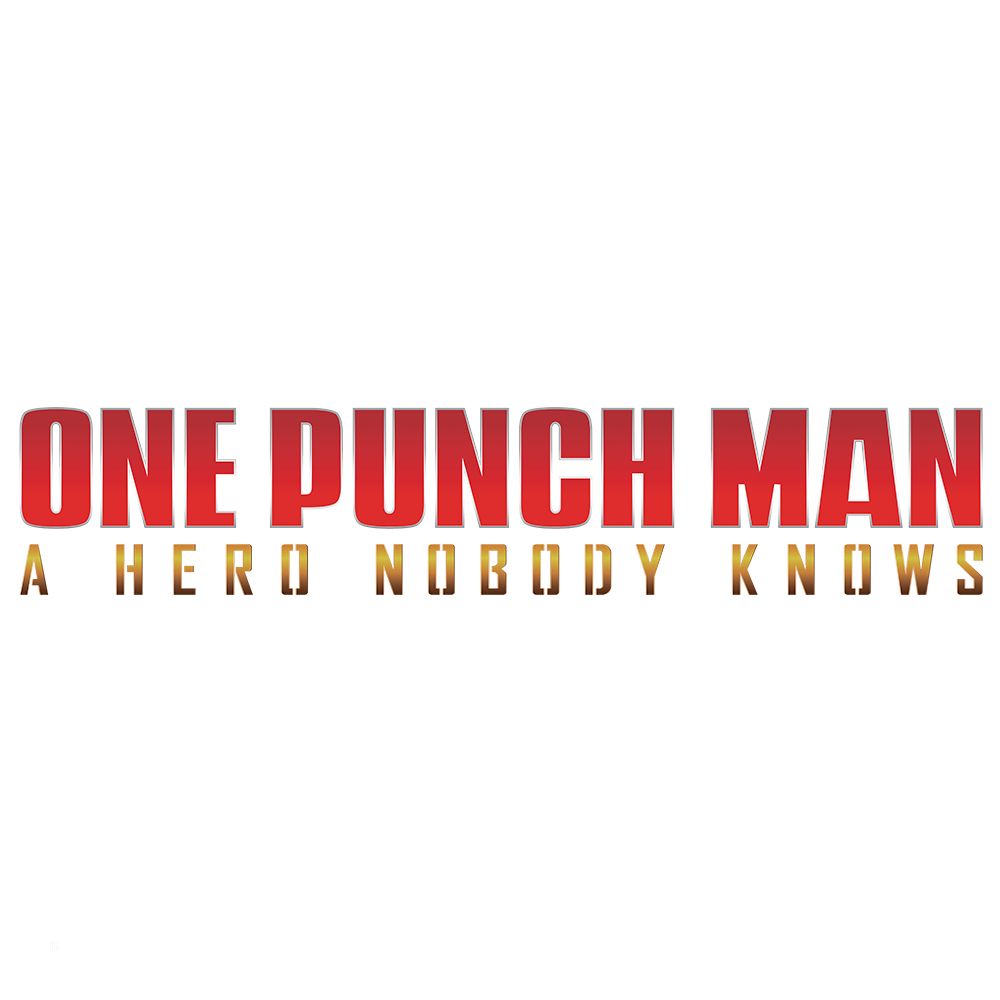 Der Titel des Spiels One Punch Man: A Hero Nobody Knows, geschrieben in Rot- und Goldfarben.