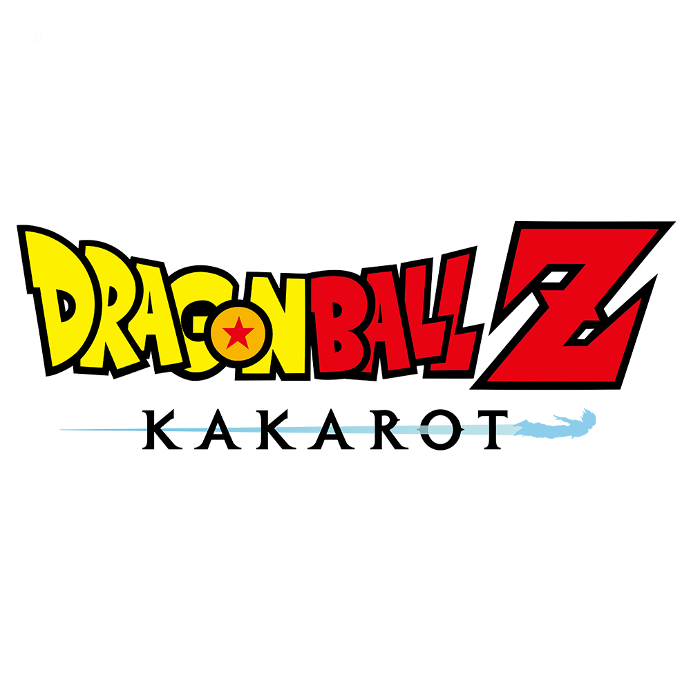 Logo Dragon Ball Z: Kakarot, z żółtym i czerwonym tekstem na białym tle.