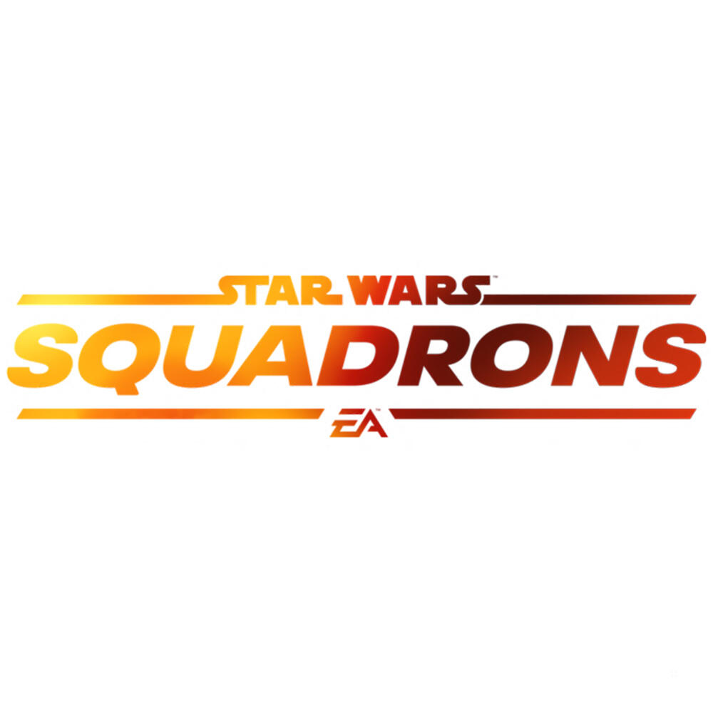 Star Wars Squadrons Logo. Der Titel ist in Orange und Rot. EA-Logo unten.