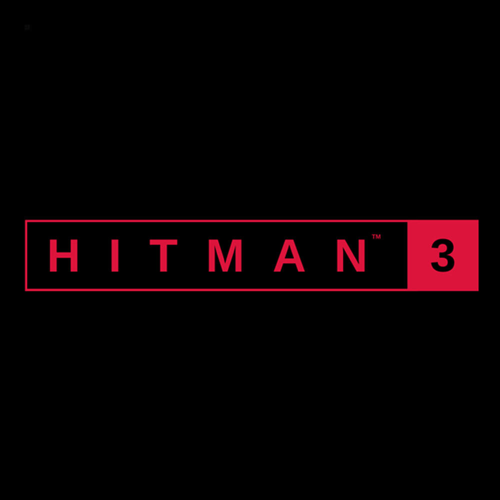 Il logo di Hitman 3. Il testo è rosso su sfondo nero. Il numero 3 è visibile.