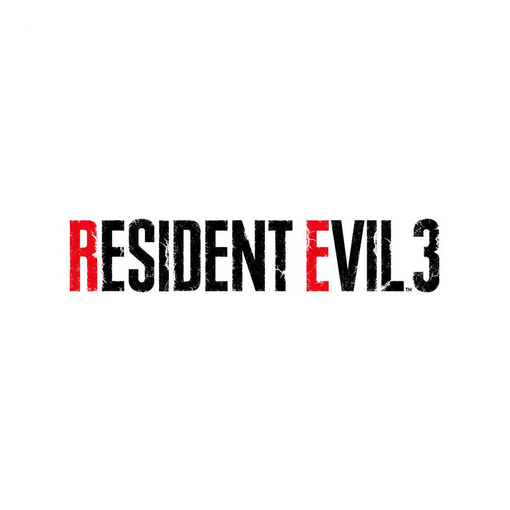 Das Resident Evil 3 Logo auf weißem Hintergrund. Das 'E' in 'EVIL' ist rot.