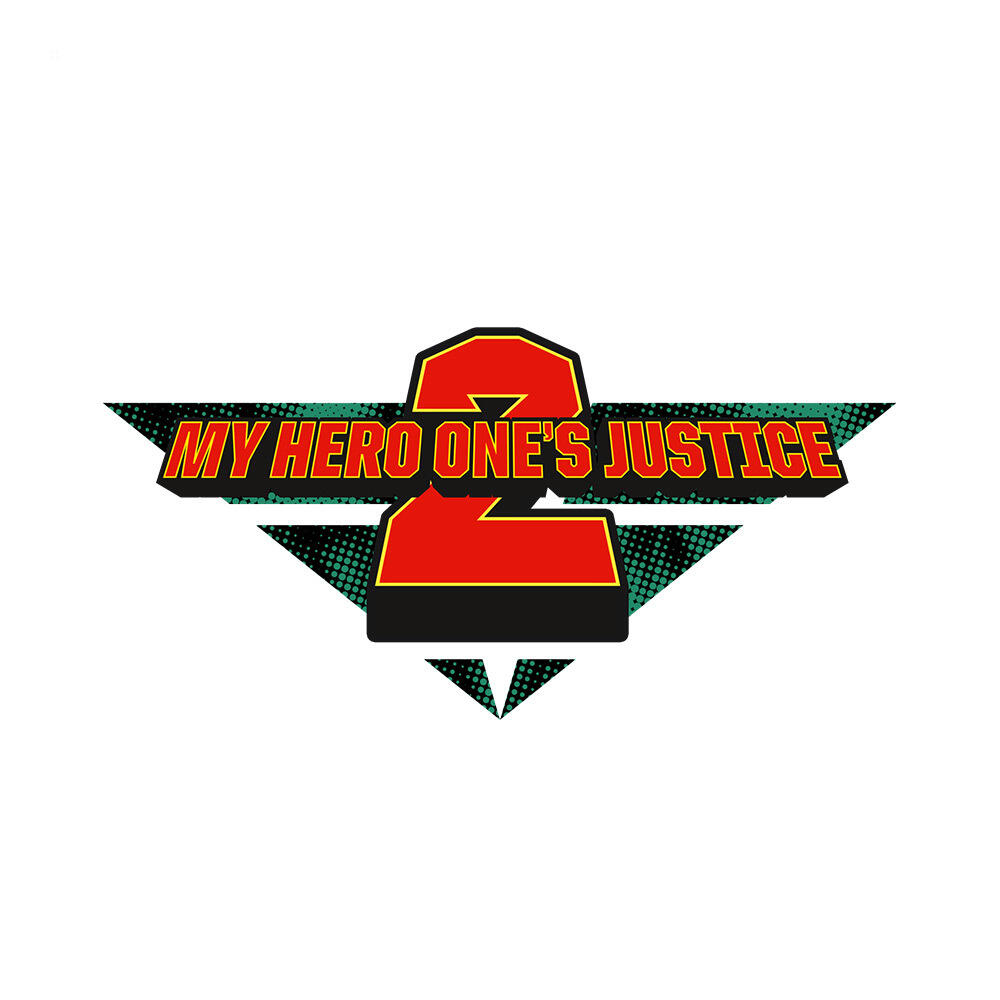 Logo gry: My Hero One's Justice 2, z czerwoną '2' i zielono-żółtym tekstem.