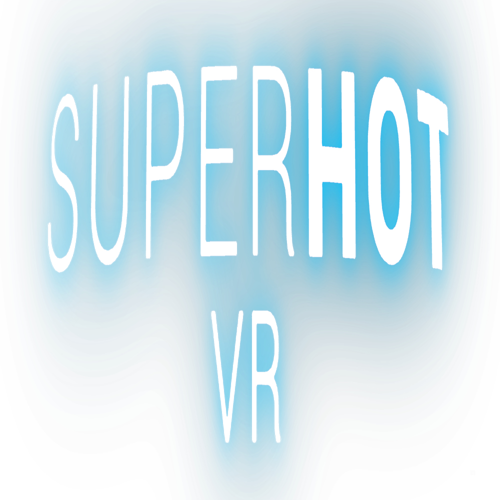 Das Wort SUPERHOT VR in weißen Buchstaben mit blauem Leuchten.