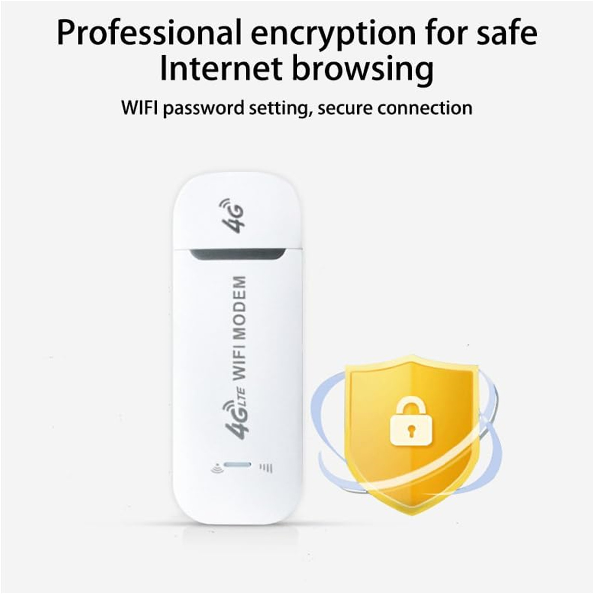 Weißes 4G LTE WiFi Modem mit einem Schild-Grafik.
