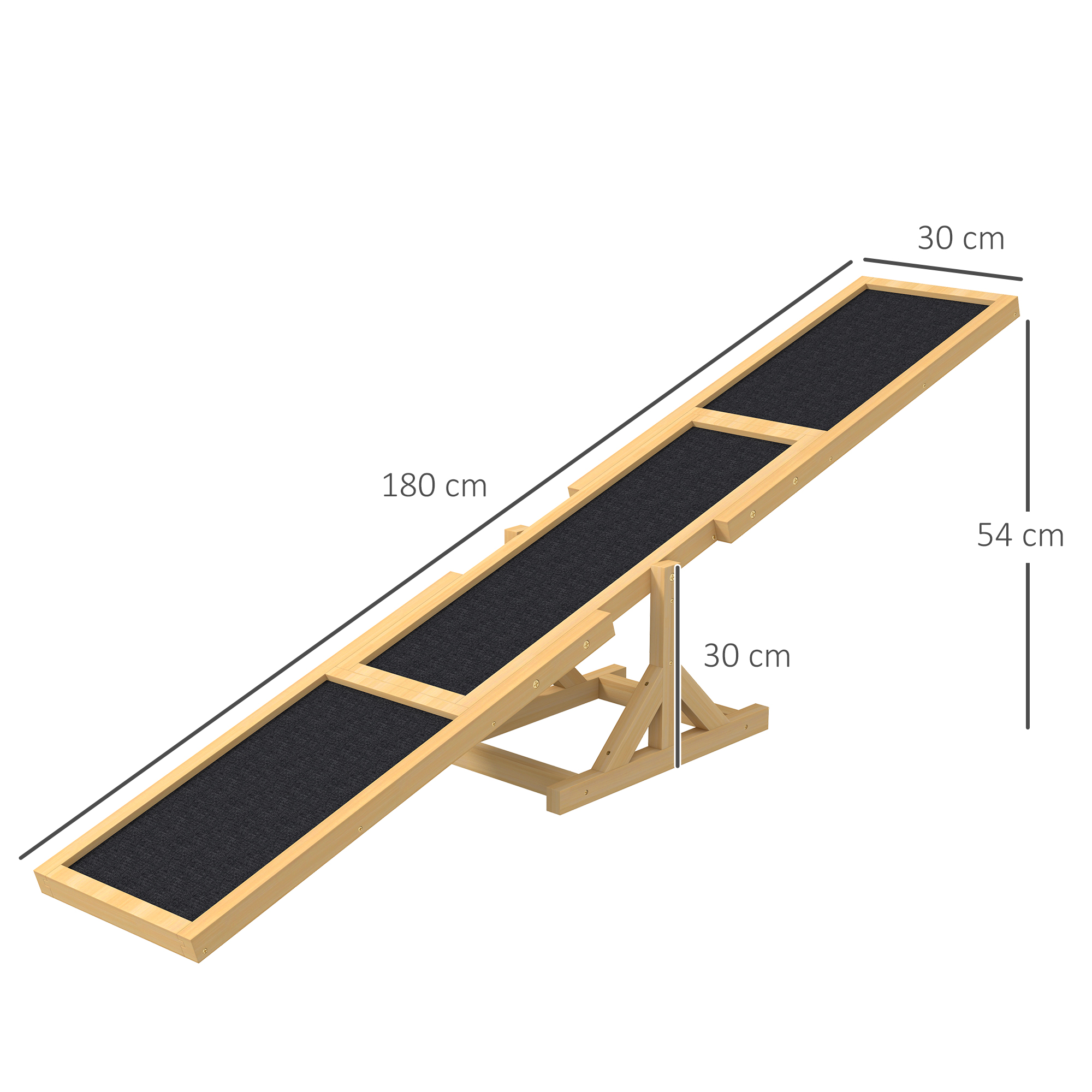 Abmessungen der Hunderampe: 180 cm lang, 30 cm breit und 54 cm hoch.