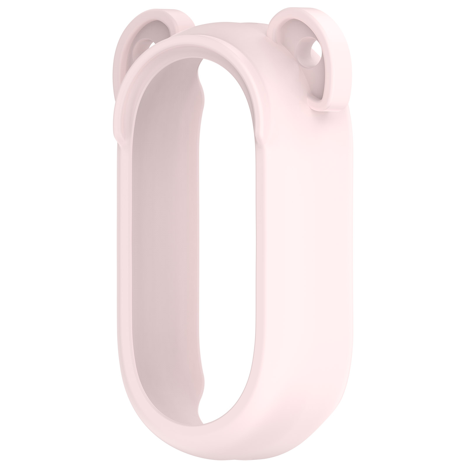 Una custodia protettiva rosa per un dispositivo, con design a orecchie di orso.