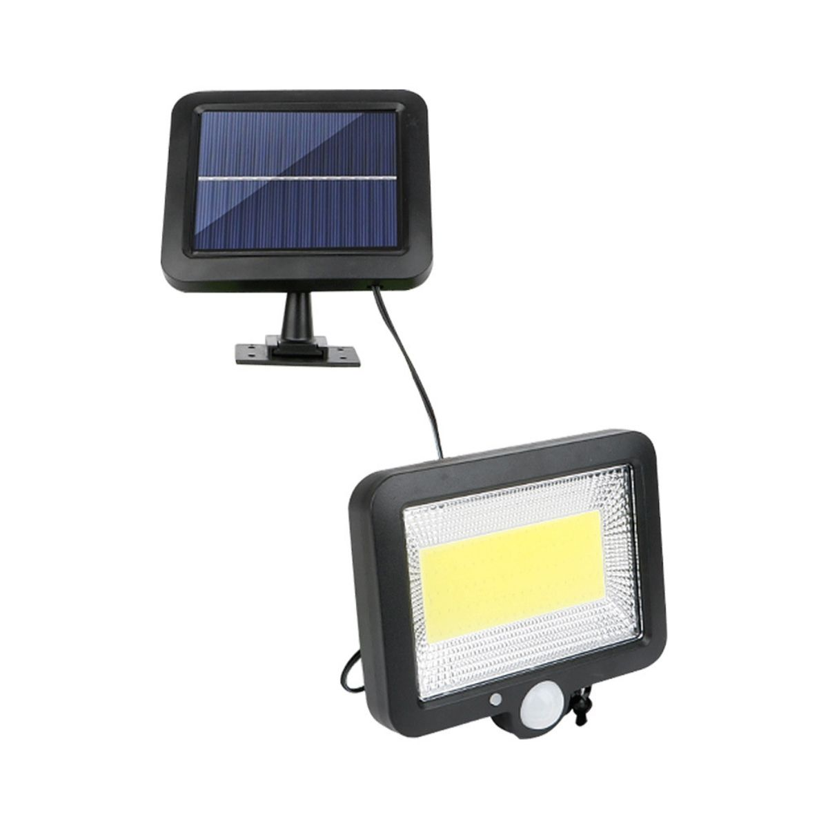 Foco solar negro con sensor de movimiento.