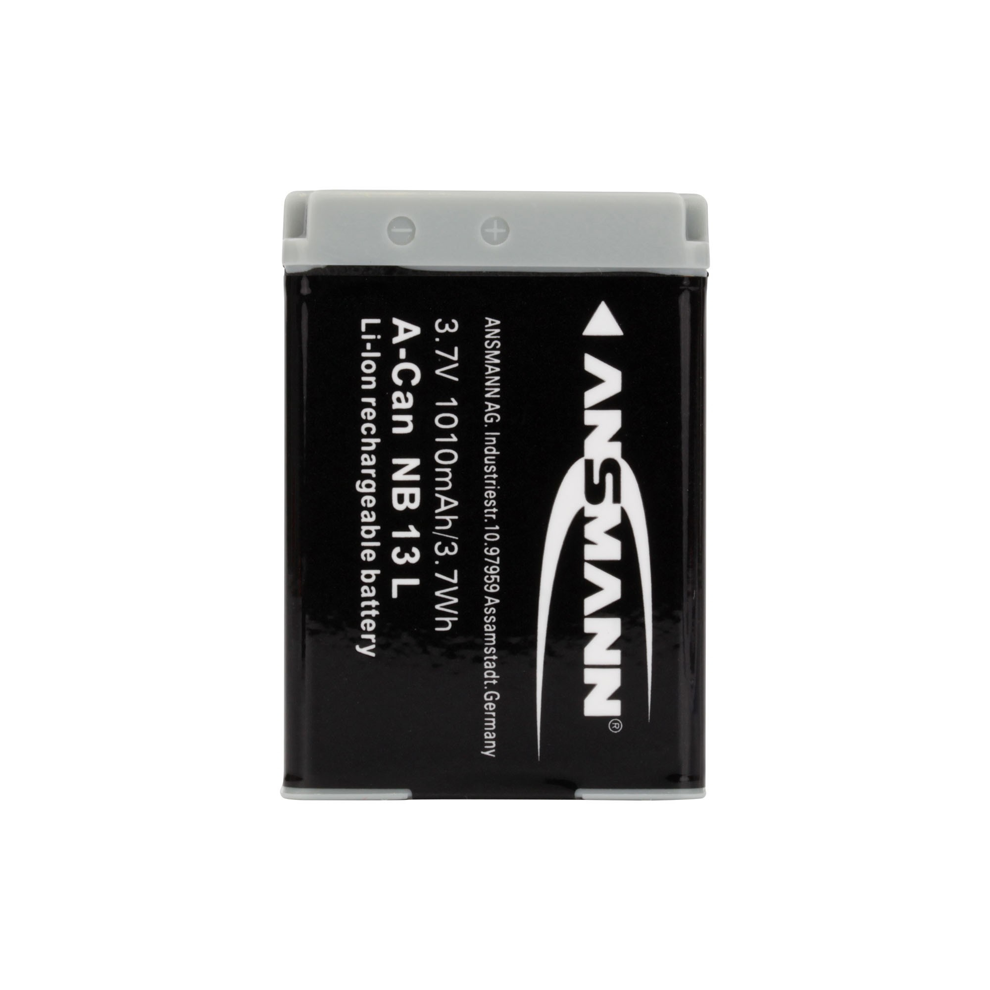 Schwarz-weiße ANSMANN Batterie. Text ist sichtbar.