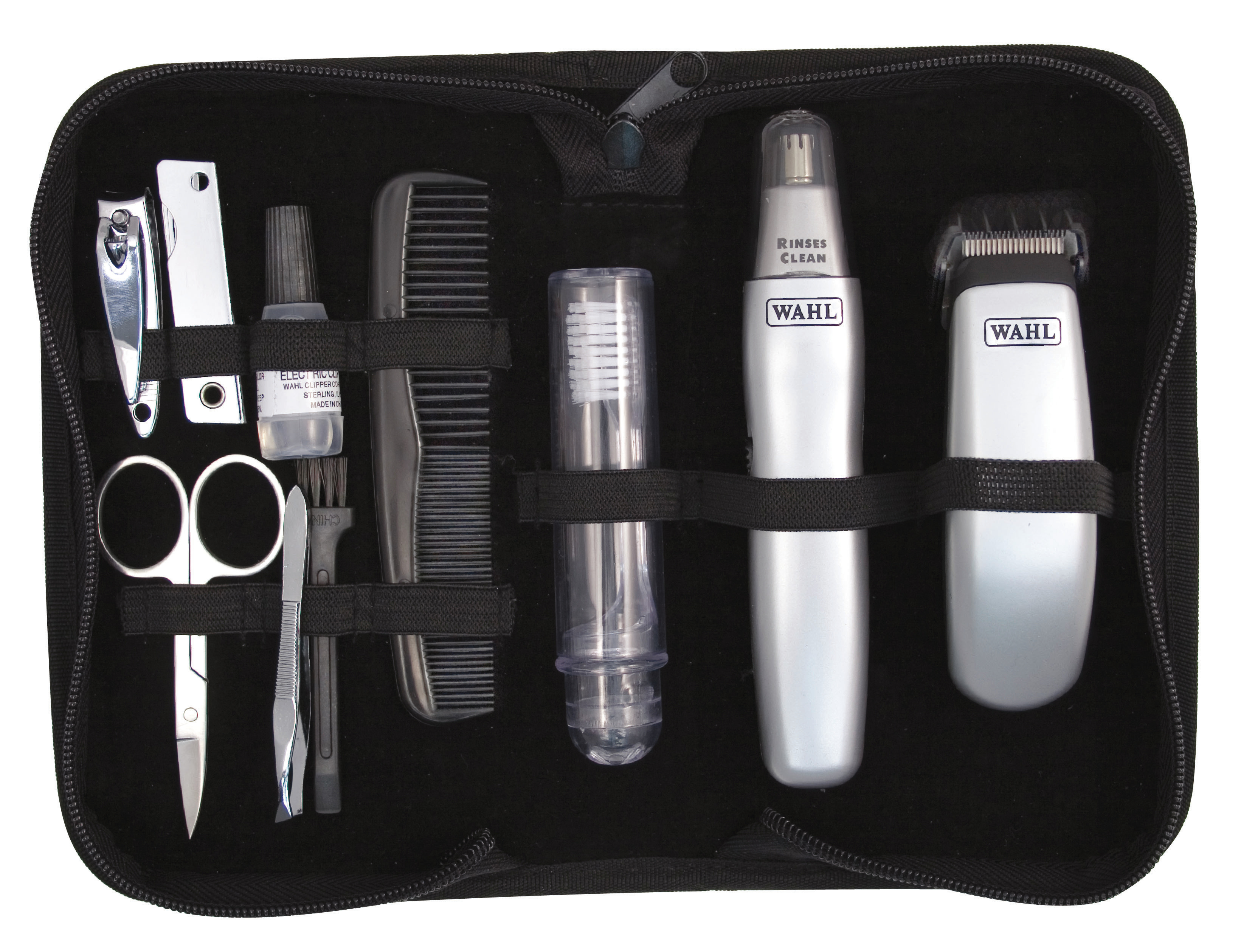 Custodia nera per kit di toelettatura. Include tagliaunghie, forbici e pettine.