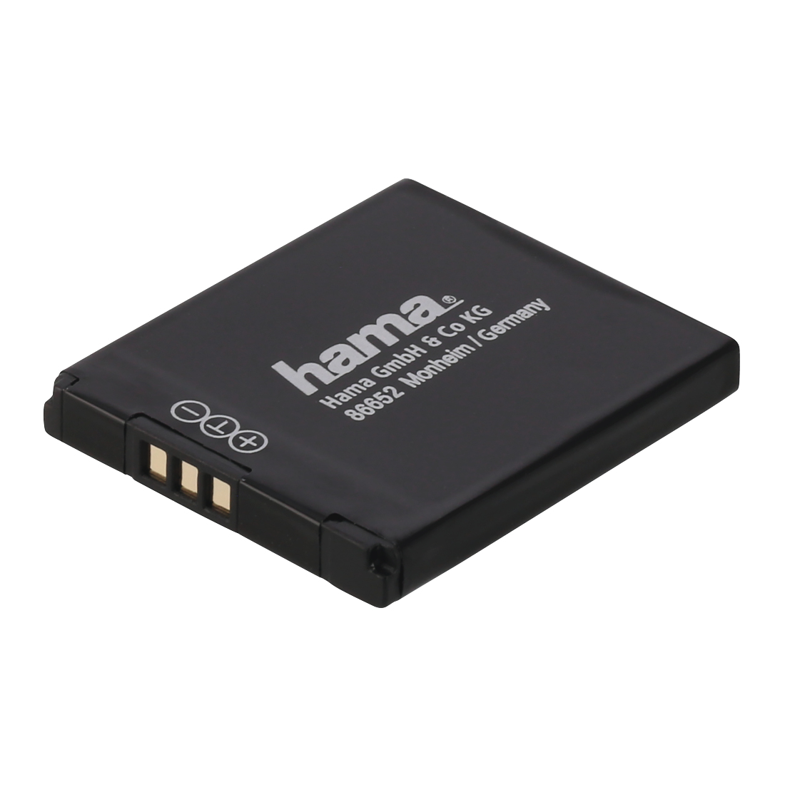 Batterie noire pour appareil photo Hama. Le nom de la marque est imprimé.