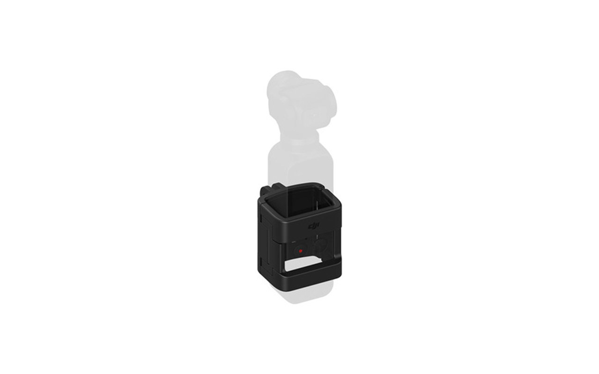 Schwarzer Kamerakäfig, das DJI-Logo ist sichtbar.