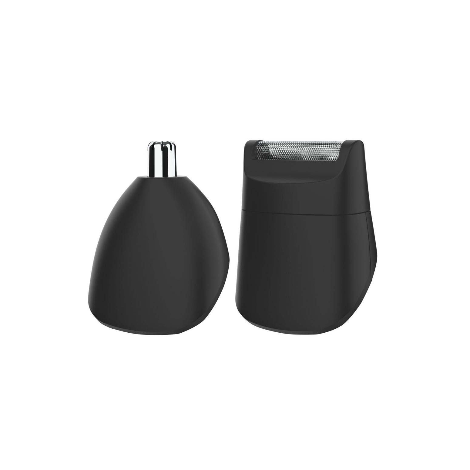 Dos accesorios de aseo negros. Uno para vello nasal y otro para recortar la barba, aislados.