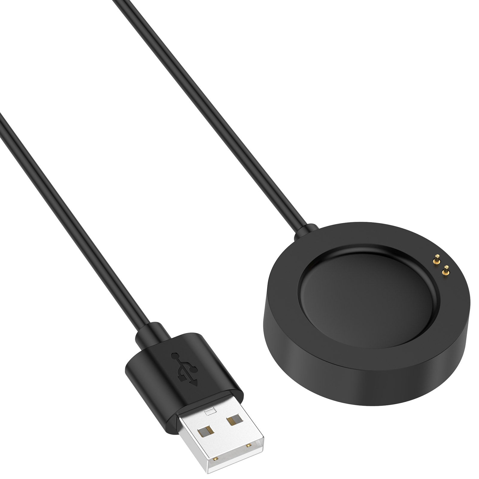 Caricatore per orologio nero con spina USB per la ricarica.