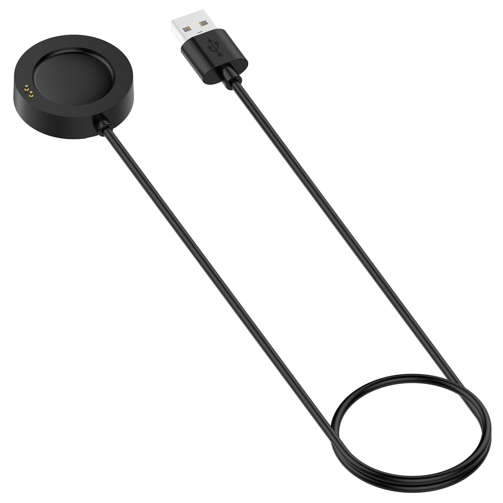 Base di ricarica nera e un cavo nero con connettore USB.