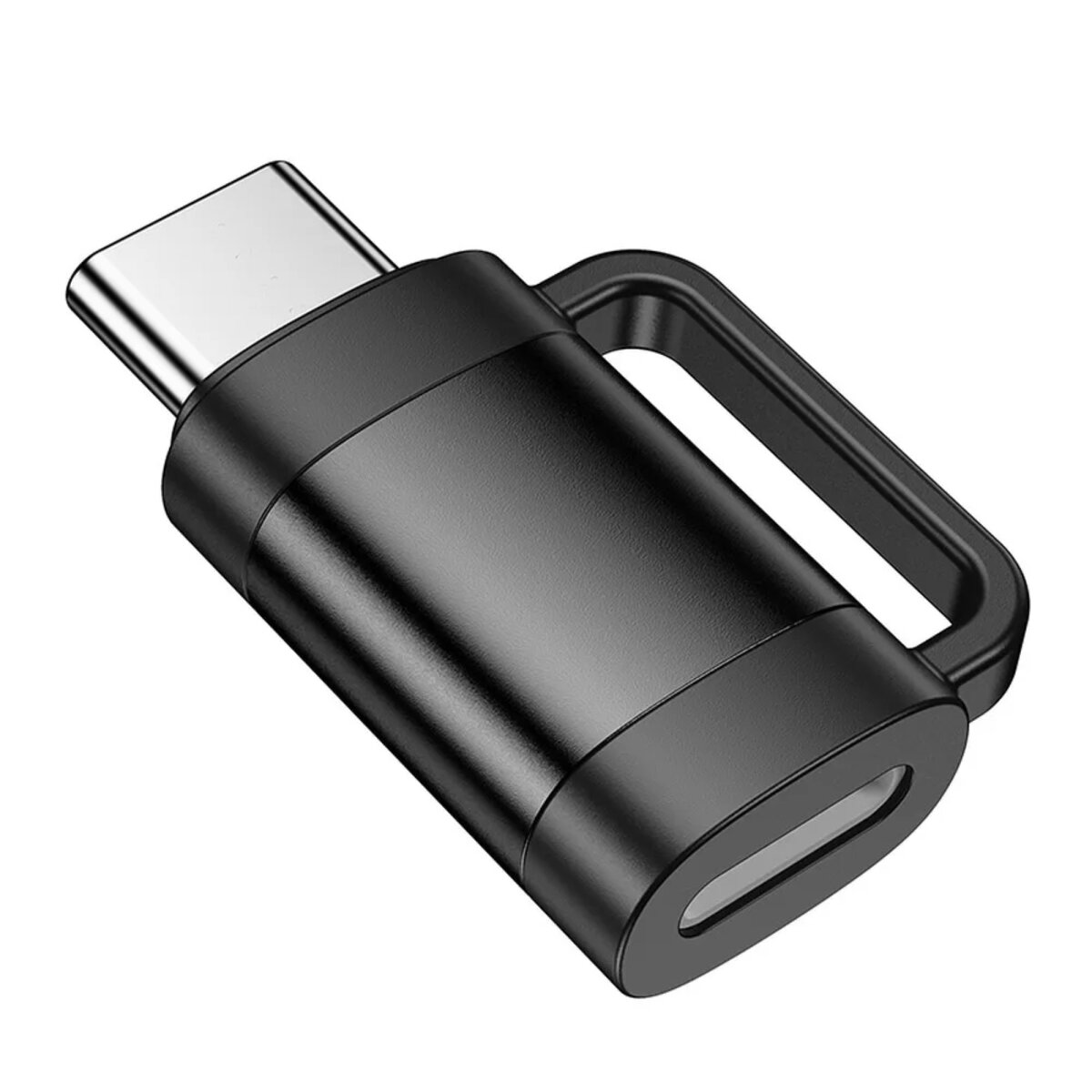 Schwarzer USB-C-Adapter mit Griff, der Markenname 'hoco' ist sichtbar.