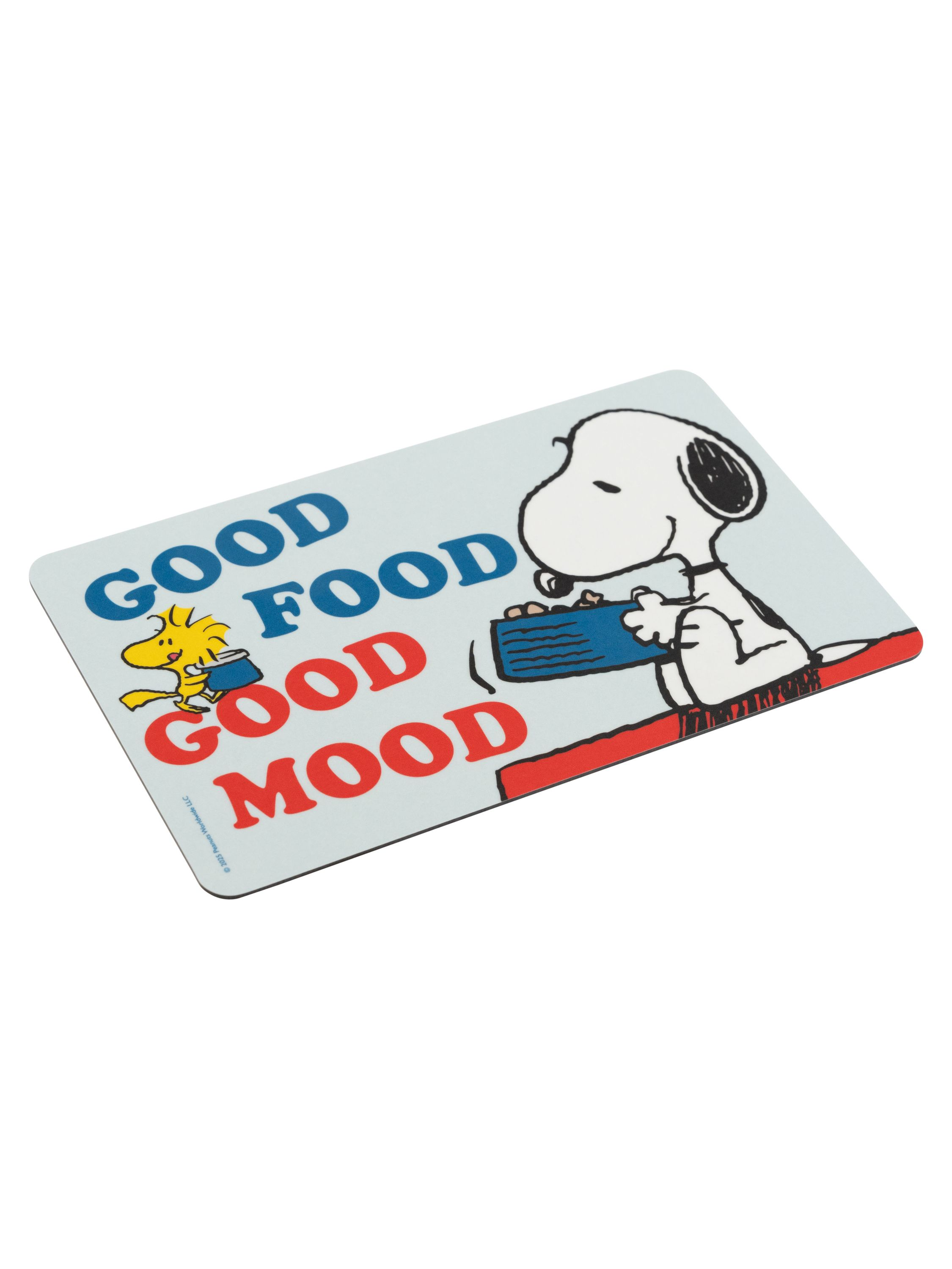 Mousepad mit Snoopy und Woodstock mit dem Text 'Good Food Good Mood'.