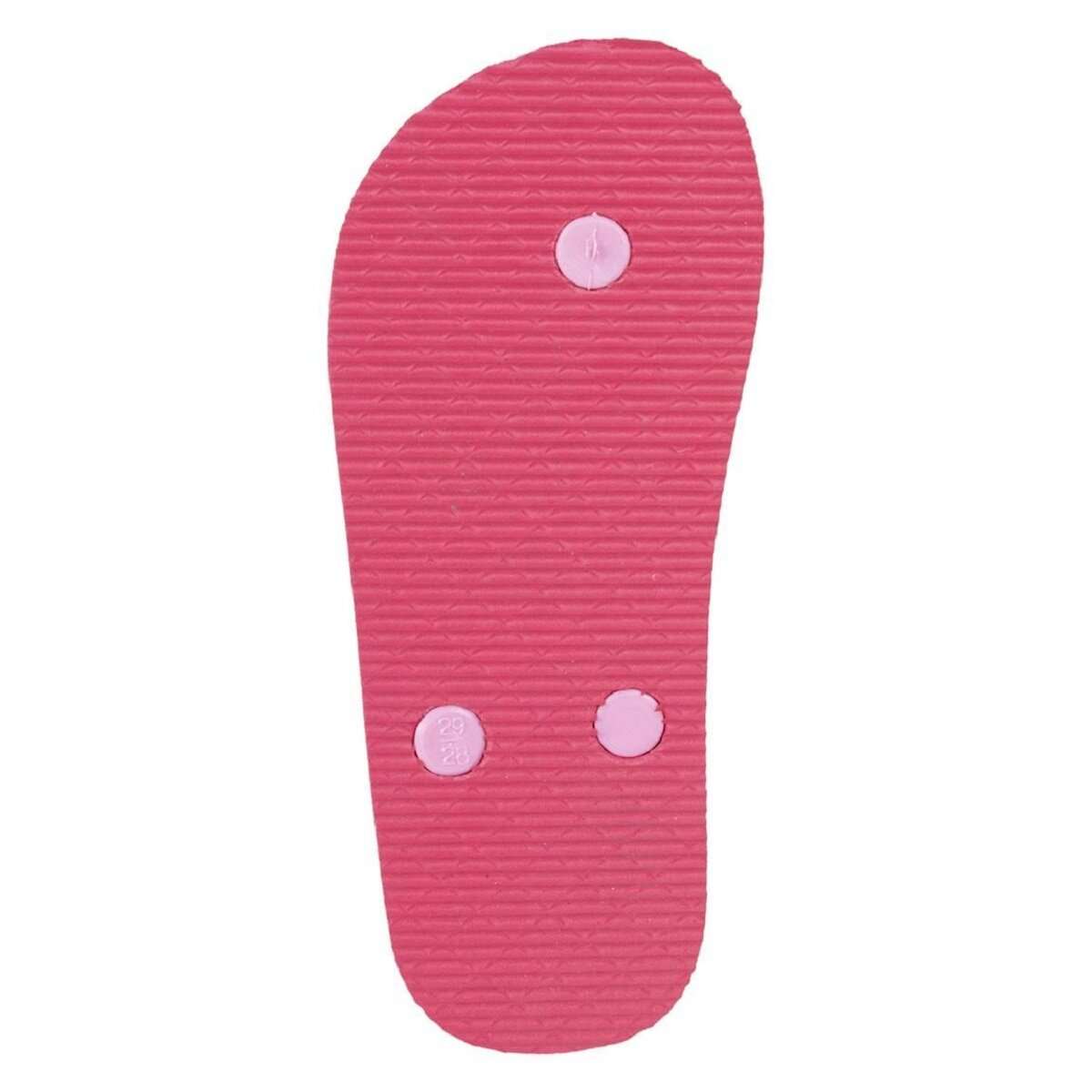 Unterseite eines rosa Flip-Flops. Texturlinien. Zwei rosa Punkte.