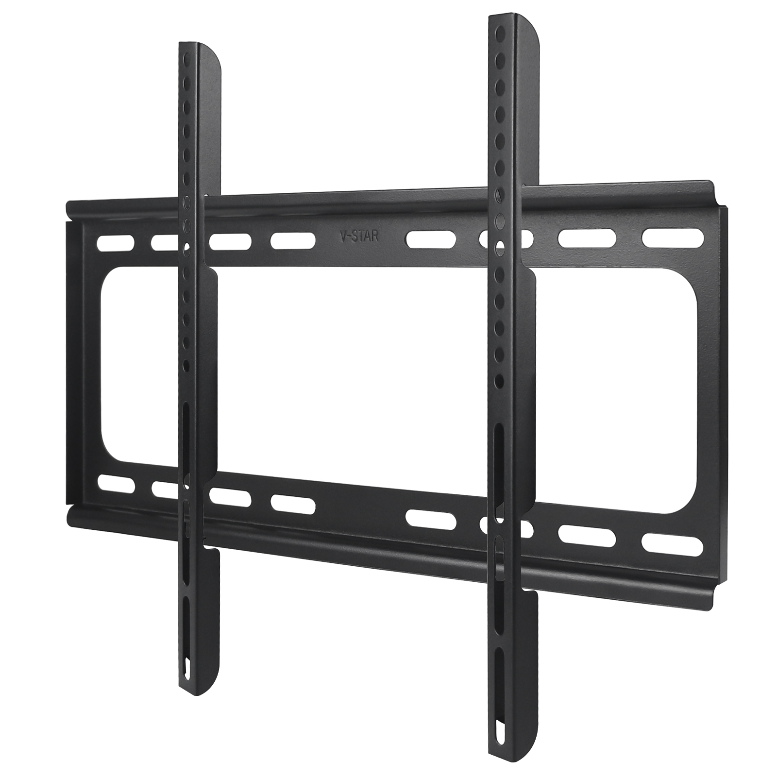 Eine schwarze TV-Halterung mit V-STAR-Logo, zur Wandmontage, wird angezeigt.