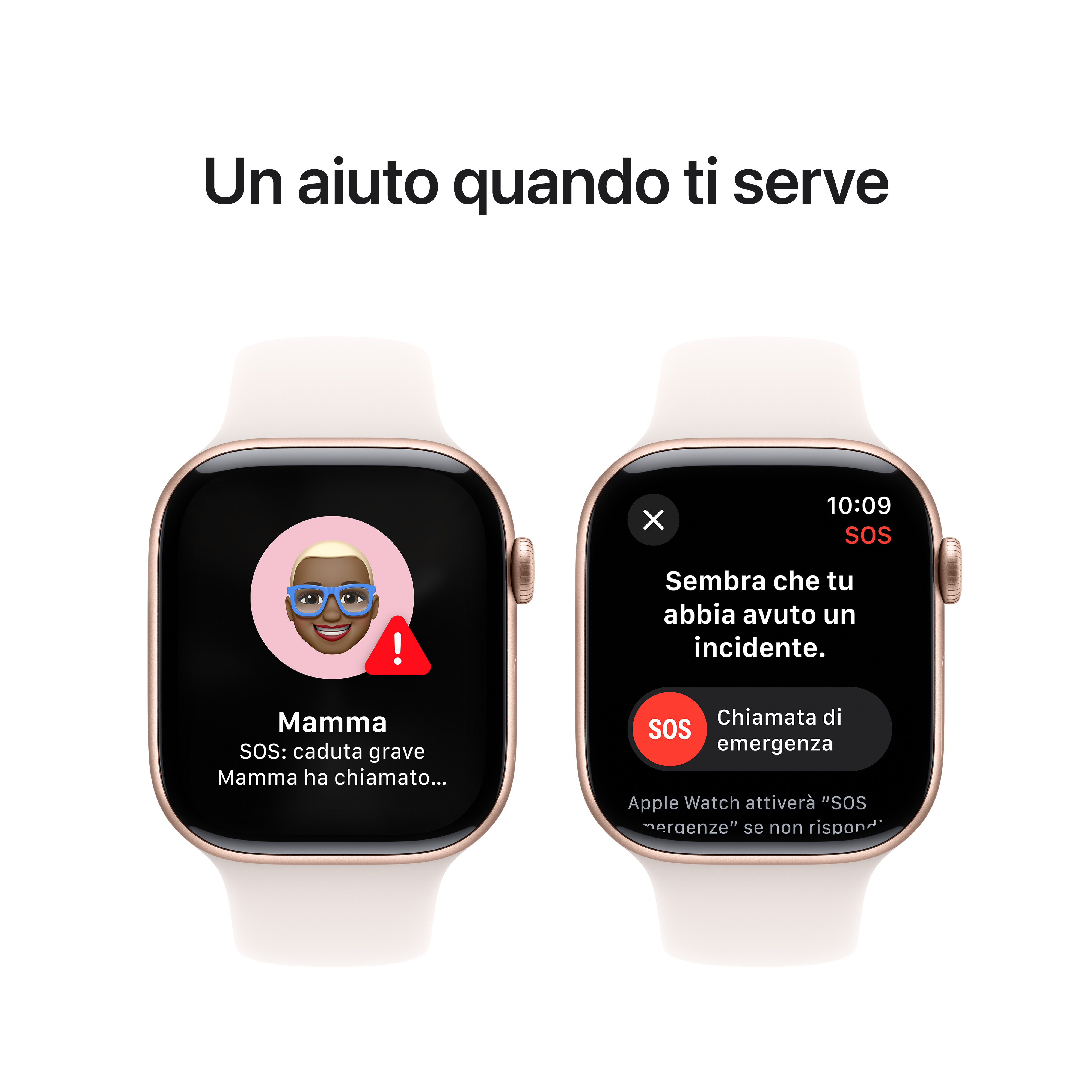 Apple Watch wyświetla funkcje SOS, informacje kontaktowe w nagłych wypadkach. Pokazuje alarm wykrywania upadku.