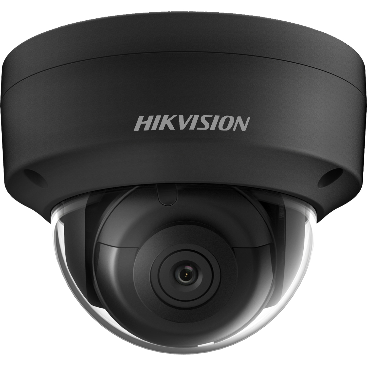 Zwarte dome-bewakingscamera met een doorzichtige dome en HIKVISION-logo.