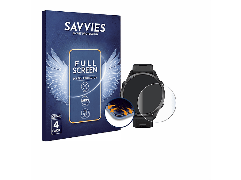 SAVVIES 4x Flex Full-Cover 3D Curved Schutzfolie (für Garmin Forerunner 970)