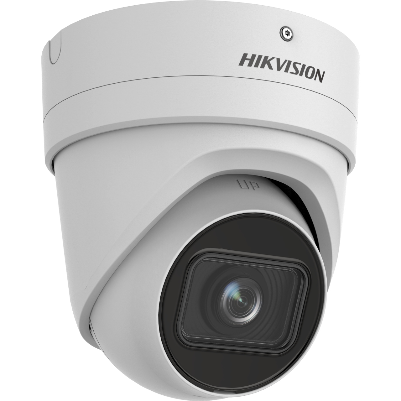 A security camera with a black front and a lens inside, looking directly at the viewer.