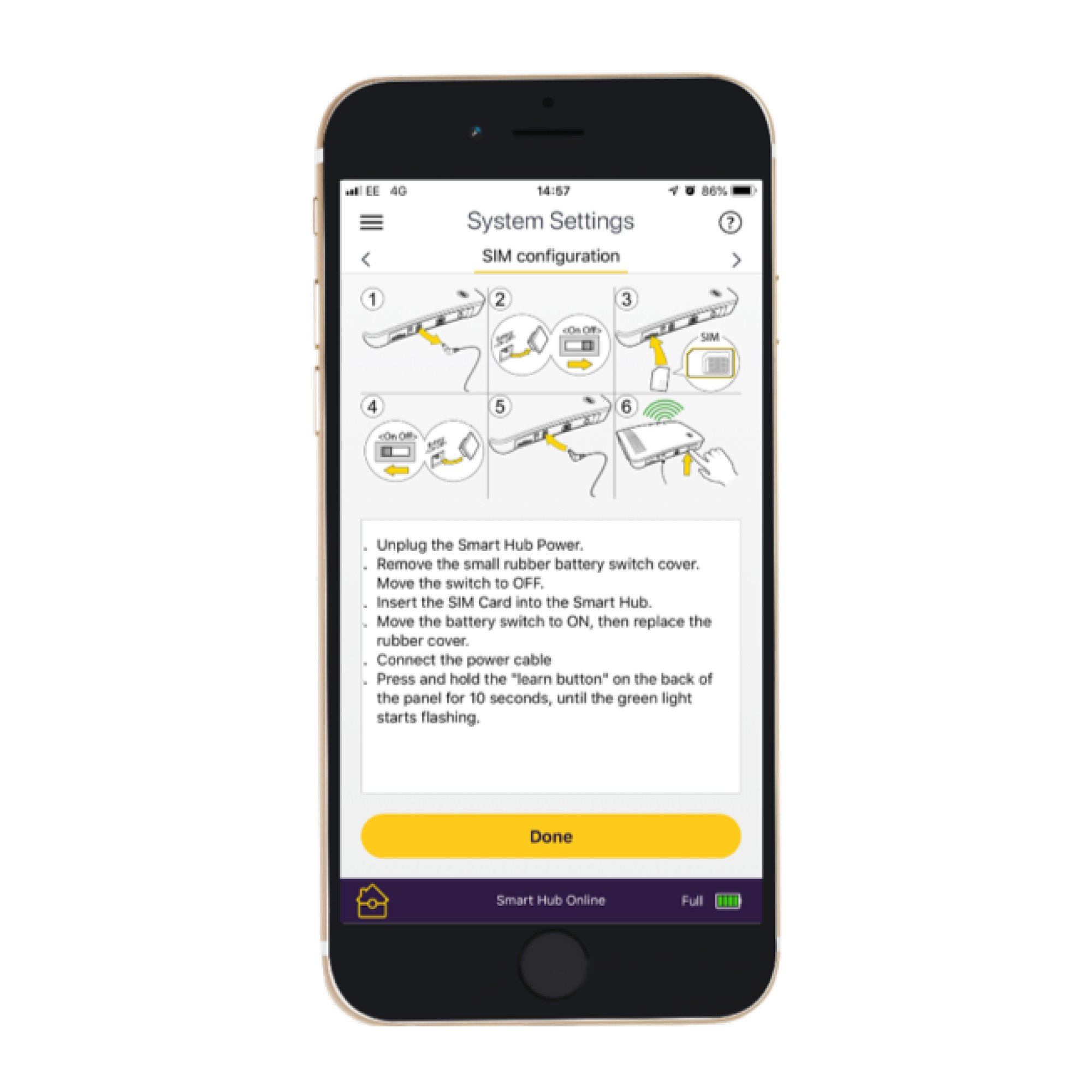 Ein Smartphone-Bildschirm mit Systemeinstellungen und Anweisungen. Das Telefon befindet sich im Hochformat.