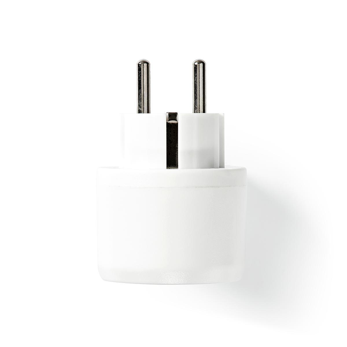 Un adattatore per spina bianco con due pin metallici.