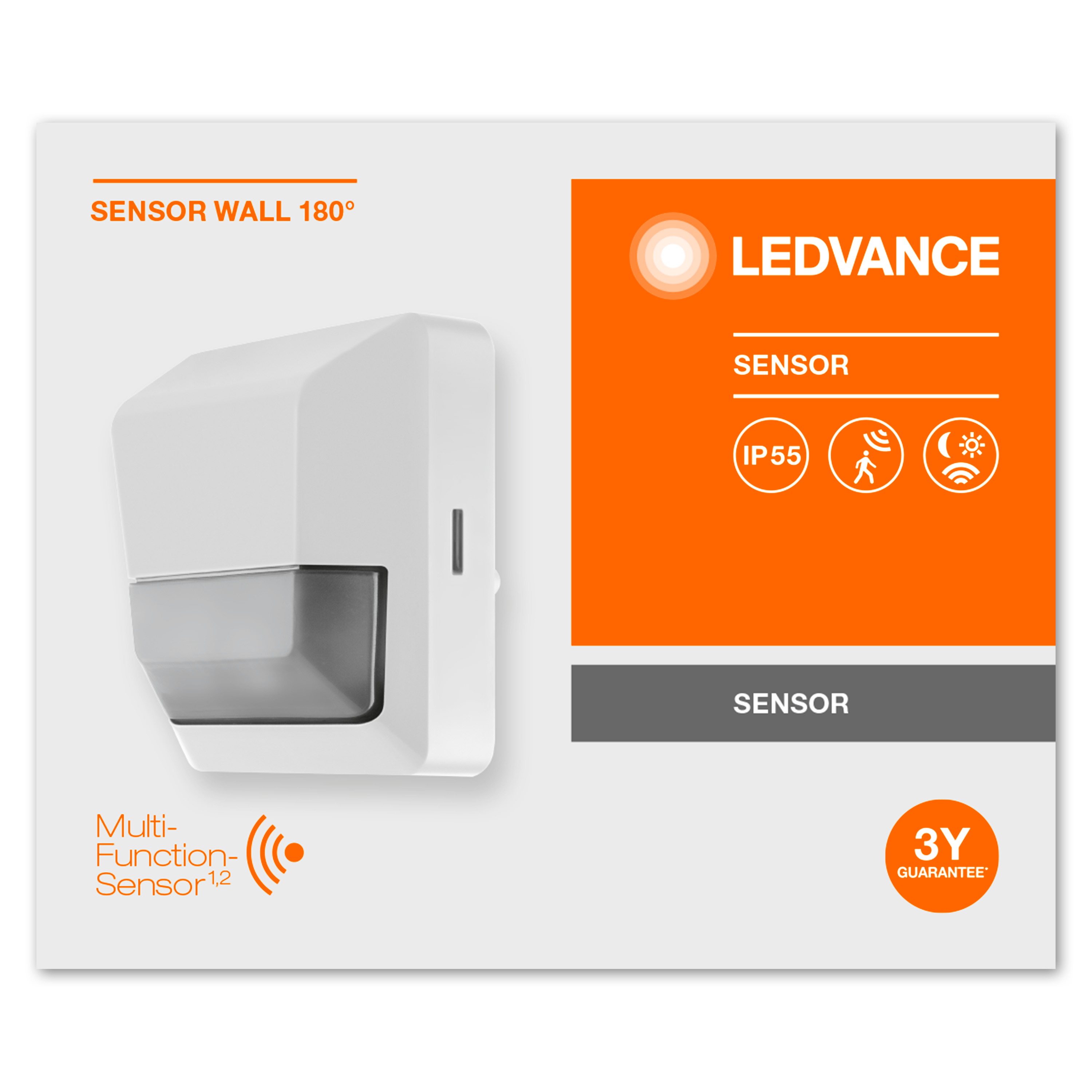 Weißer rechteckiger Sensor mit grauem Bereich. Orange und graue Box. Weißer Hintergrund.