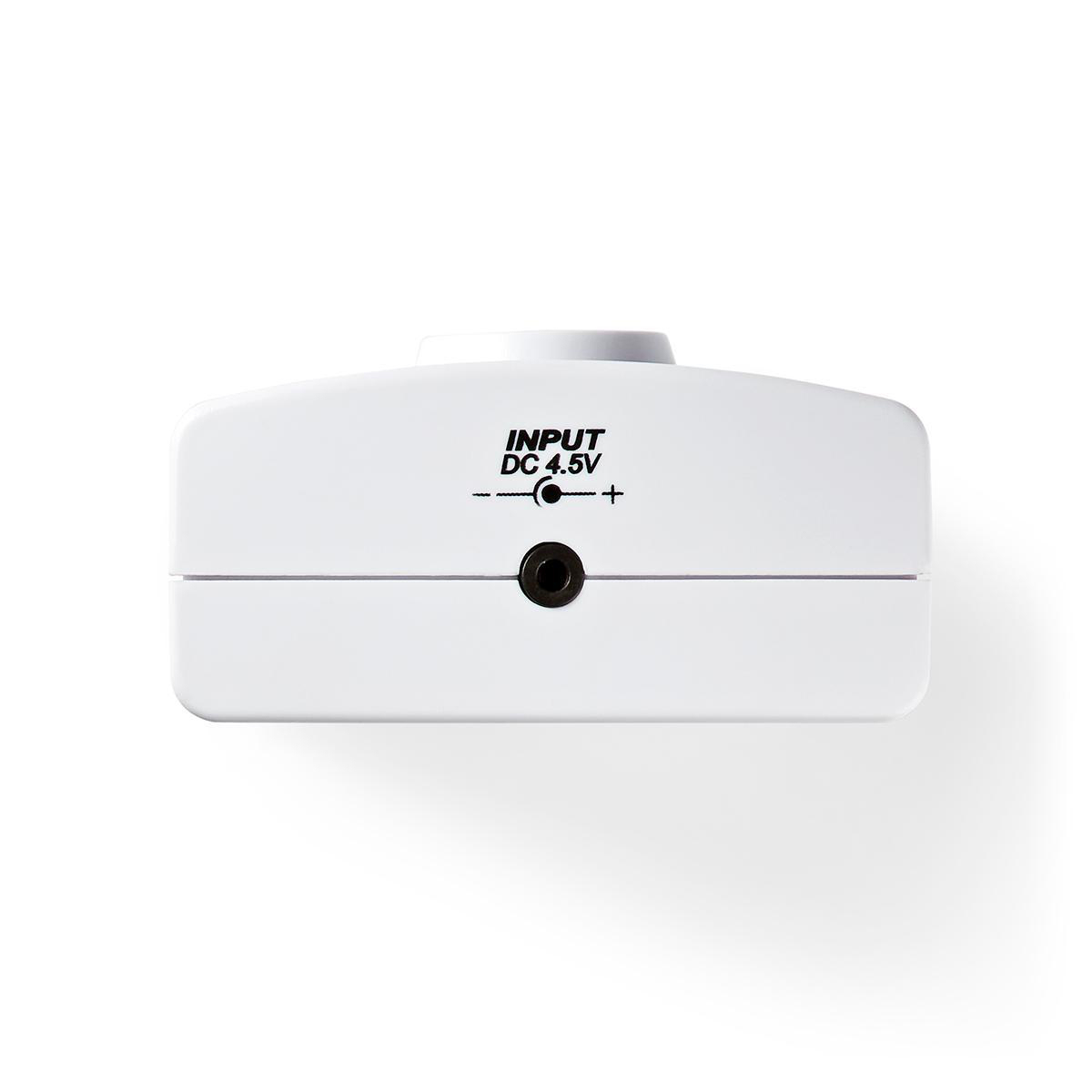Dispositivo elettronico bianco con la scritta "INPUT DC 4.5V" e un ingresso jack.