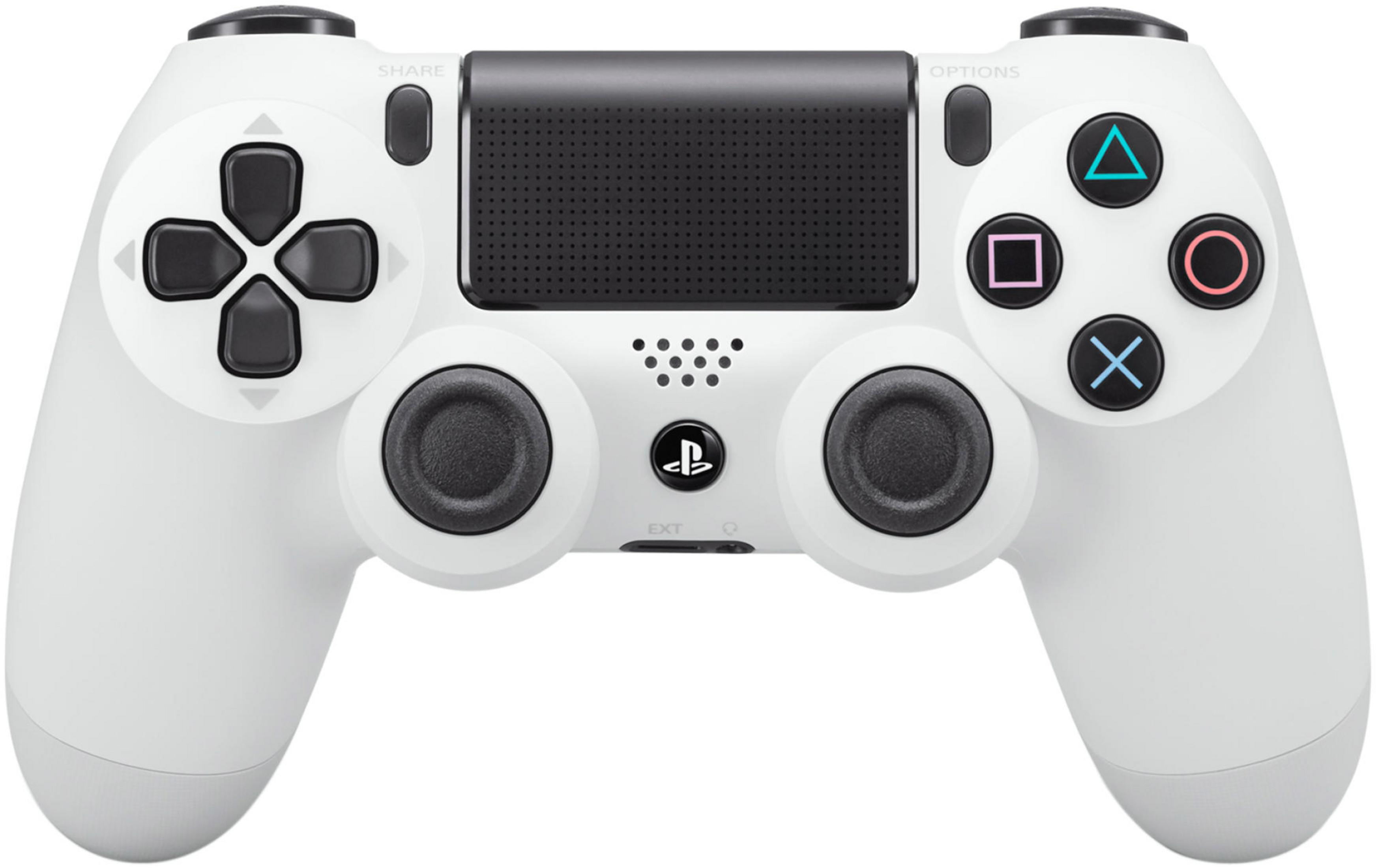 Controller Playstation 4 bianco con pulsanti e touchpad. Pulsanti neri.