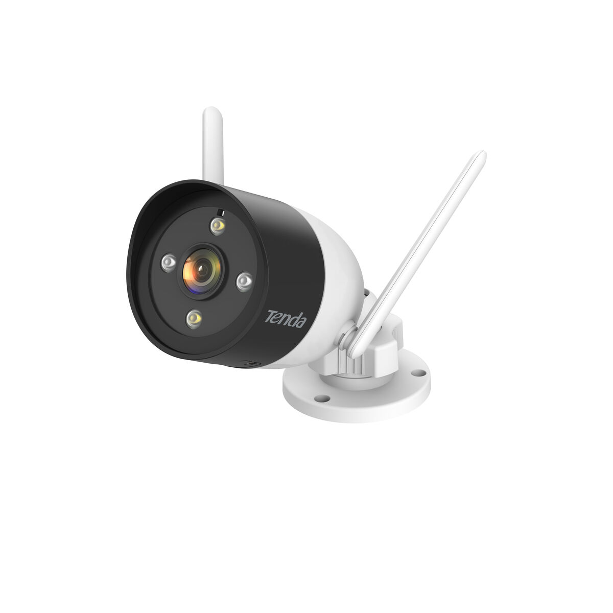 Una telecamera di sicurezza Tenda bianca e nera con due antenne.