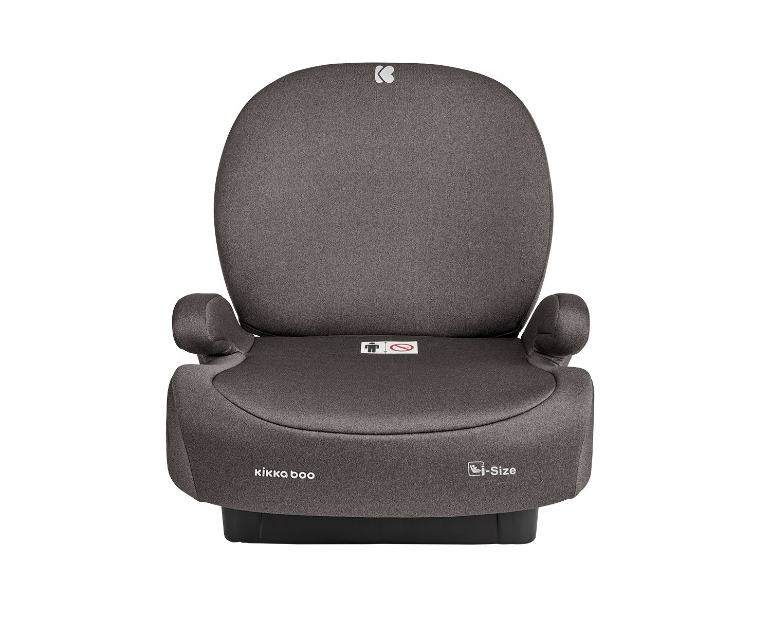 Una silla de coche gris para niños, vista superior, con reposacabezas y reposabrazos.