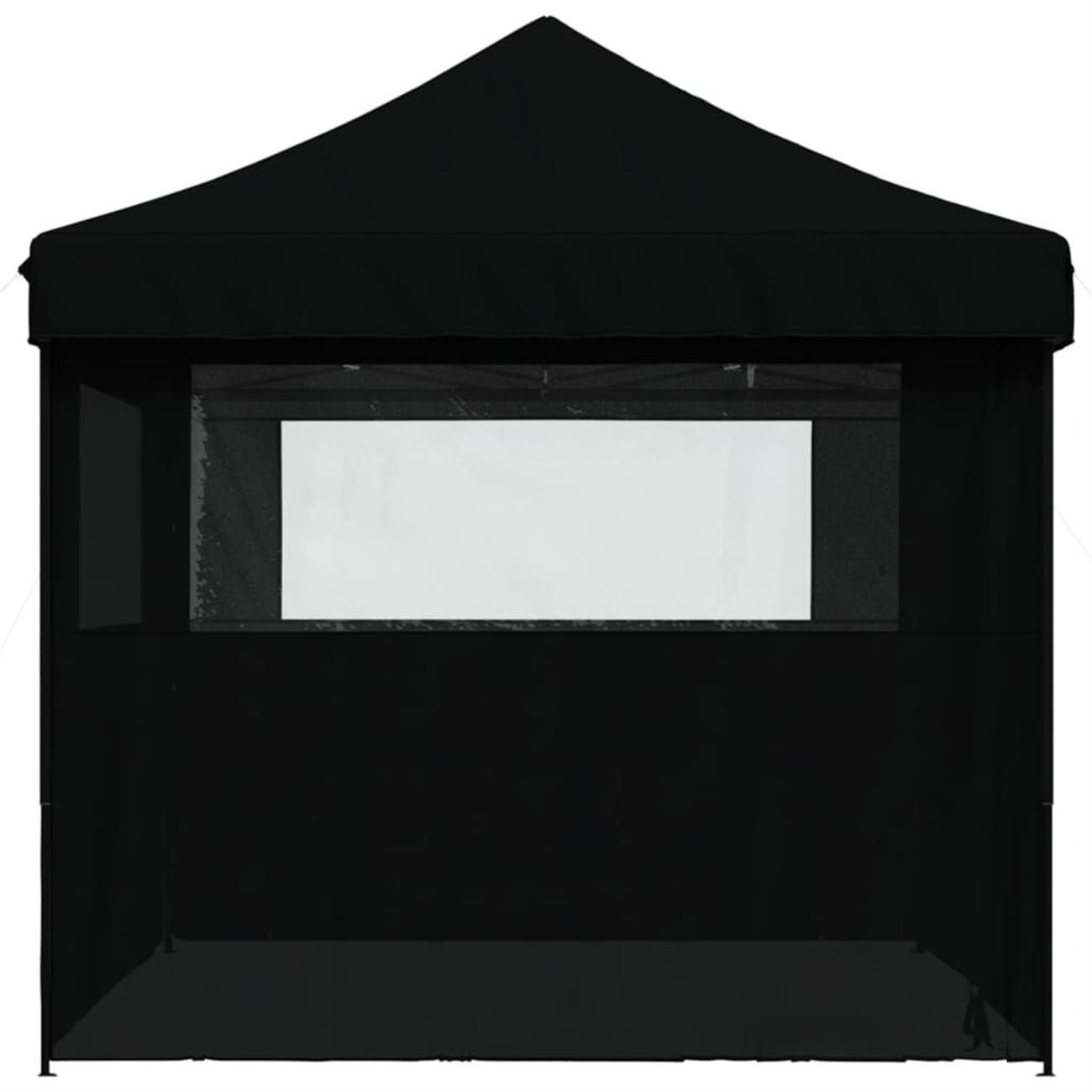 Ein schwarzes Pop-up-Zelt mit einem Fenster und einem weißen Hintergrund.