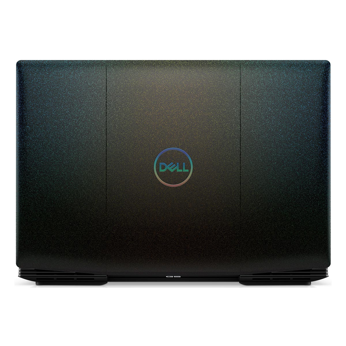 Czarna pokrywa laptopa Dell z logo Dell w środku, wykończenie gradientowe.