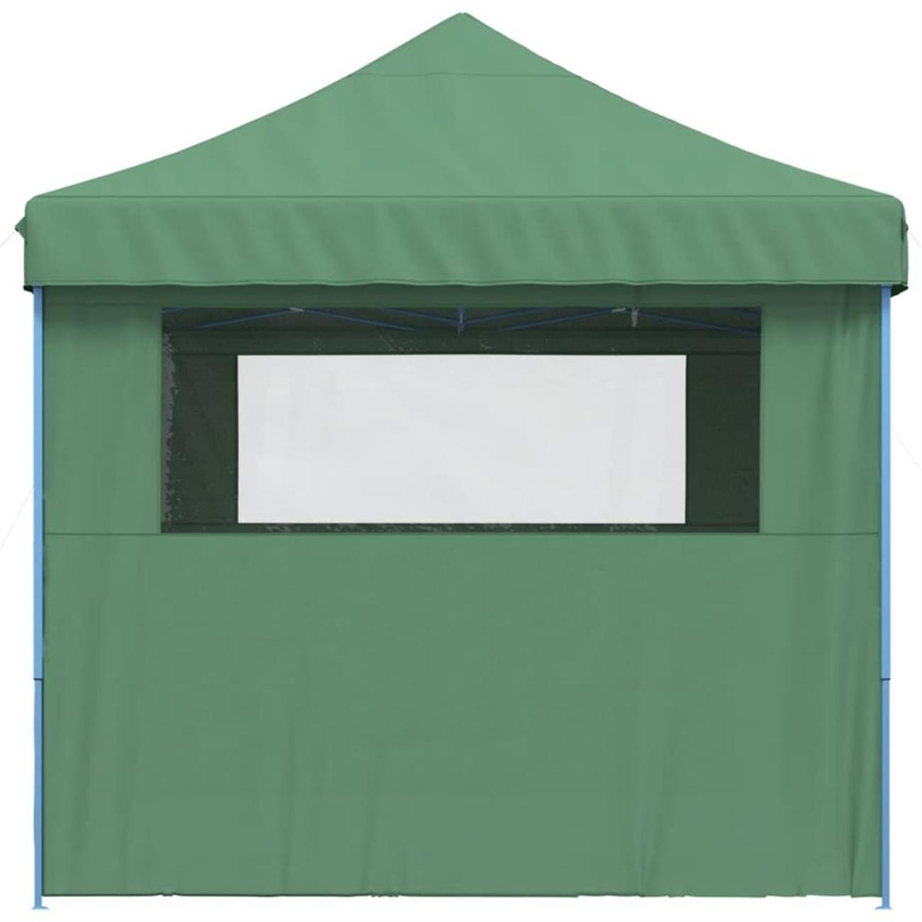 Grüner Pavillon mit Fenster vorne. Blauer Rahmen. Weißer Hintergrund.