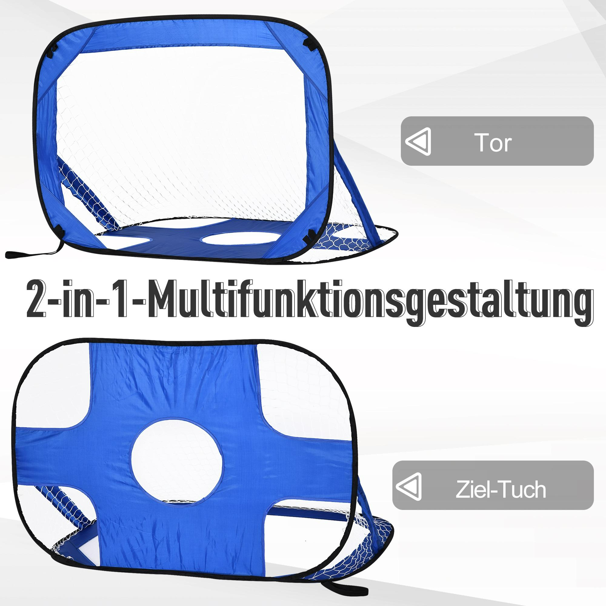 Blaues und weißes Fußballtor und eine blaue und weiße Zielscheibe für ein Spiel.