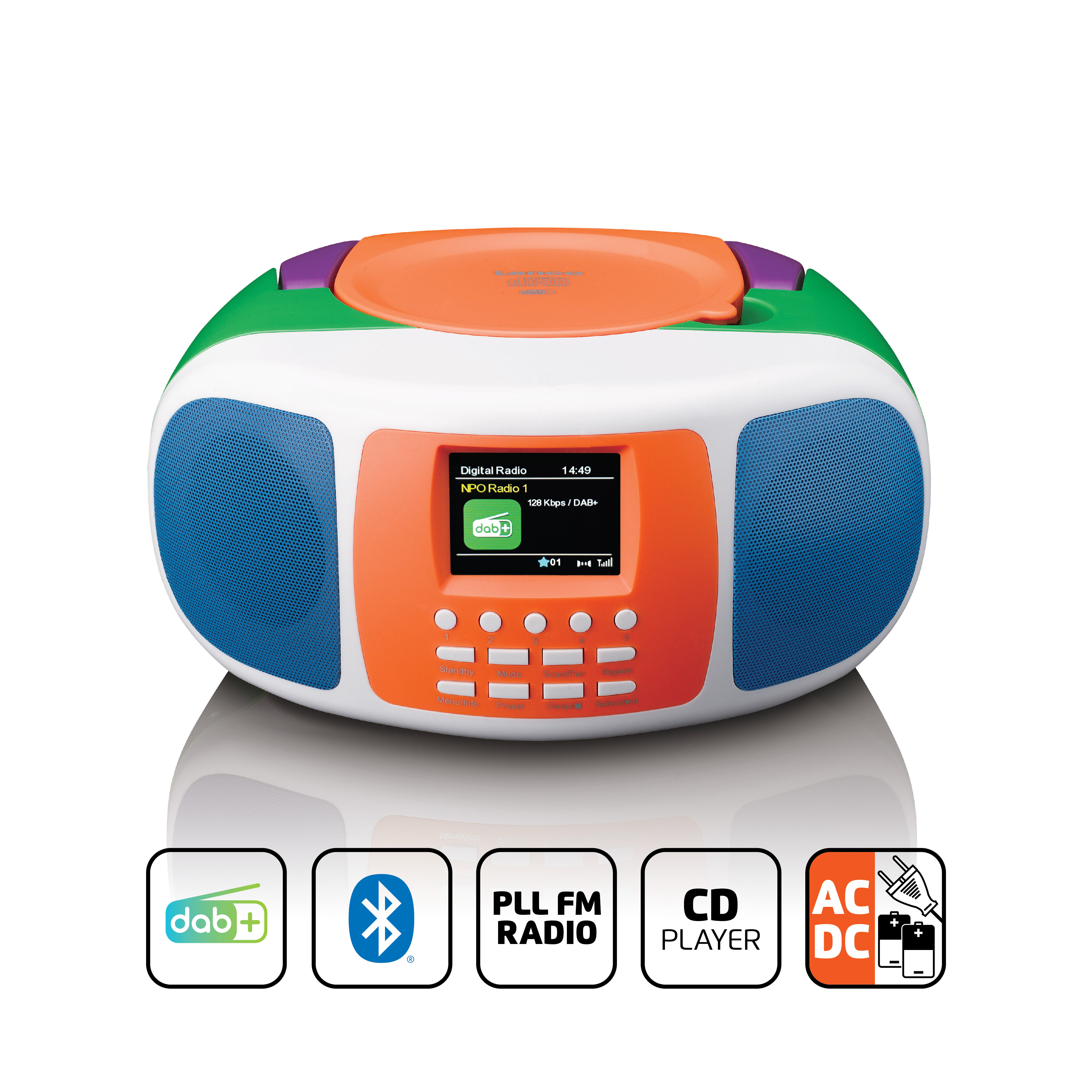 Lenco SCD-861KIDS Kinder-Radio Mit DAB+/FM, Bluetooth 5.3, CD-Player & Weckfunktion – Buntes Design, Tragbar