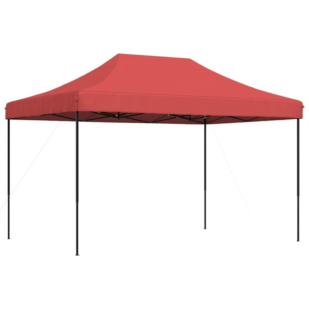 Rotes Pop-up-Pavillon mit schwarzem Rahmen, vor weißem Hintergrund.