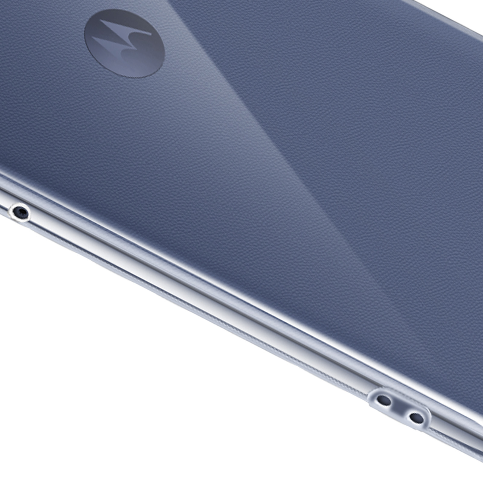 Gros plan de l'arrière d'un téléphone bleu avec une surface texturée.