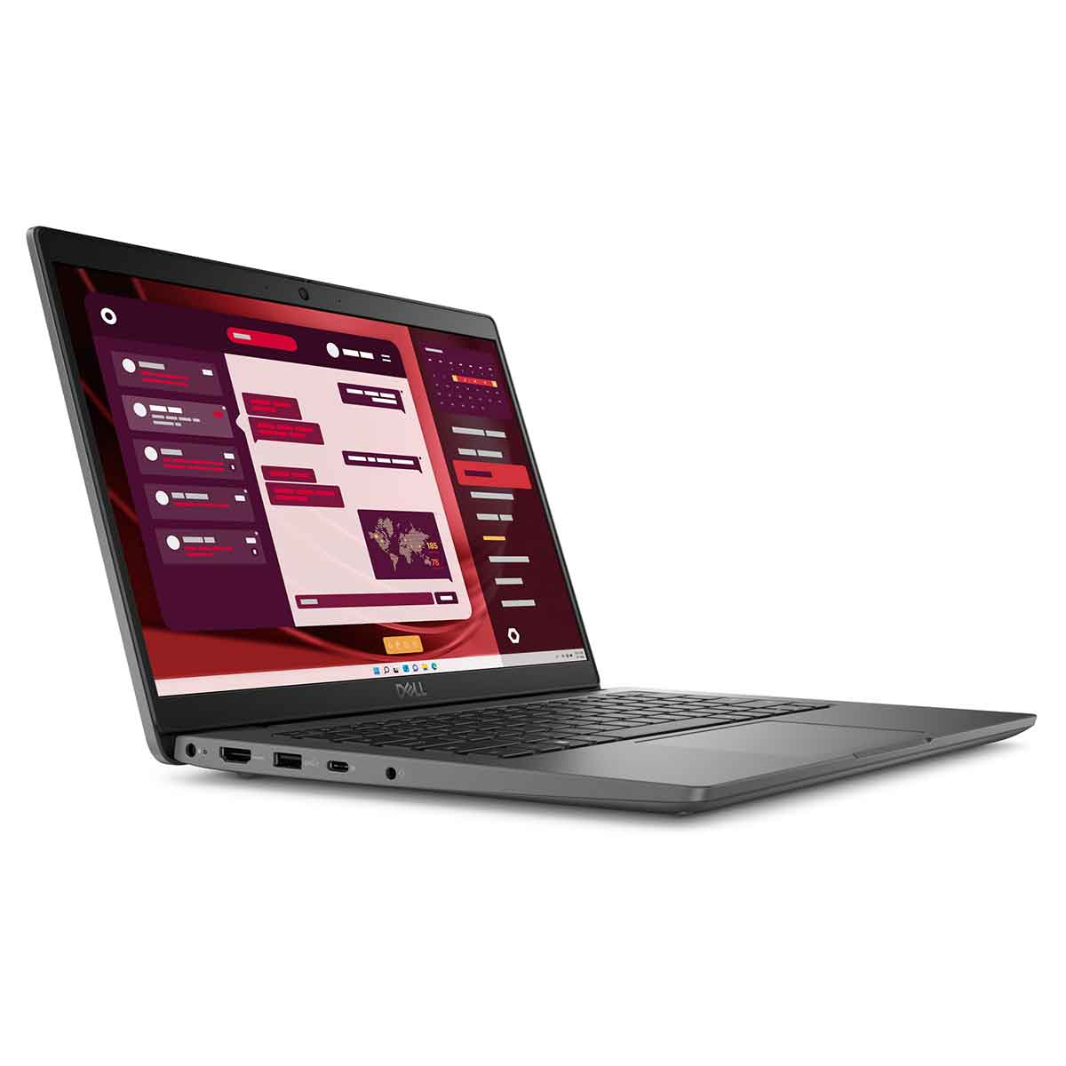 Laptop z ekranem wyświetlającym interfejs analizy danych. Znajduje się na białej powierzchni.