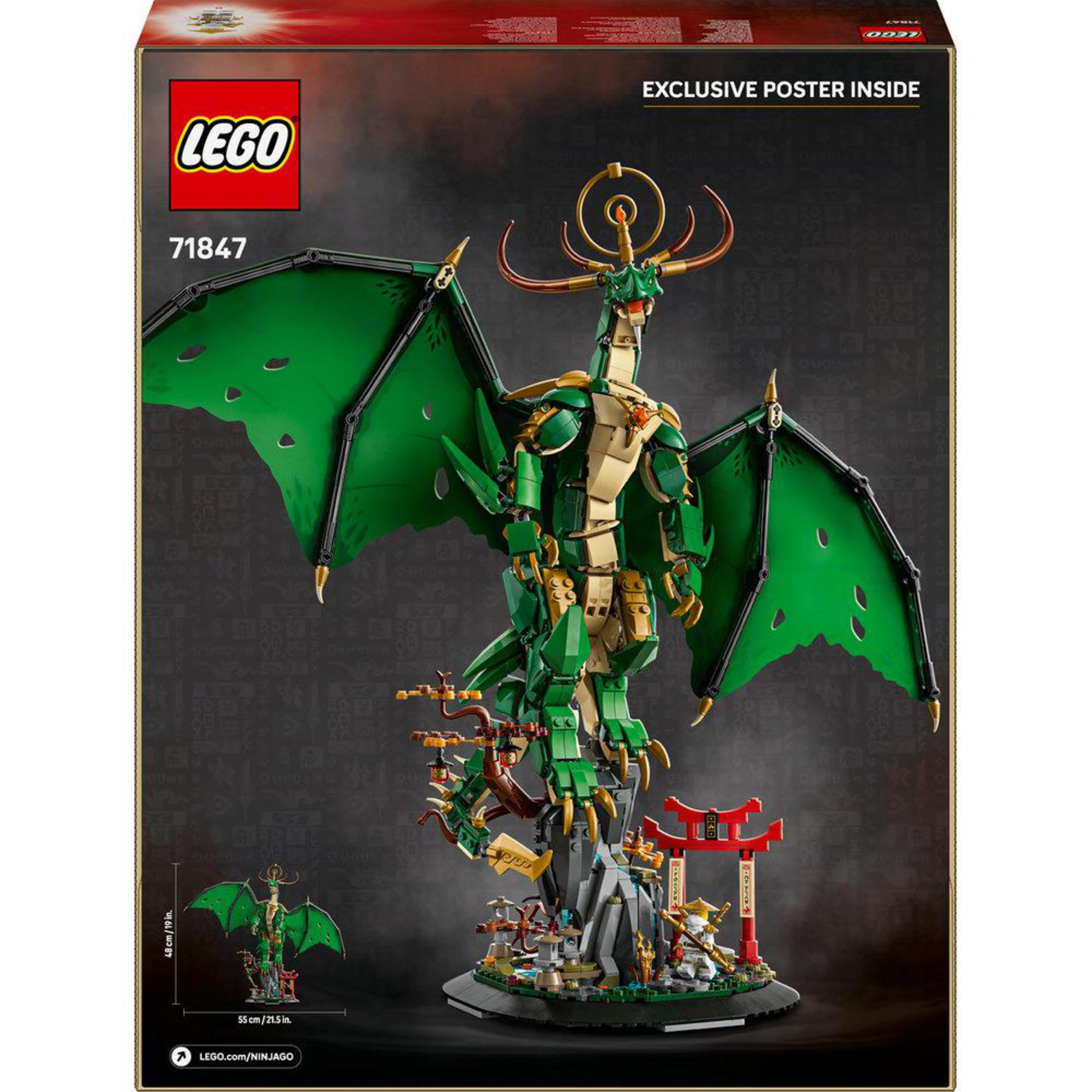 Retro della scatola del set LEGO Ninjago Il Drago Guardiano. Mostra il modello e il contenuto della scatola.