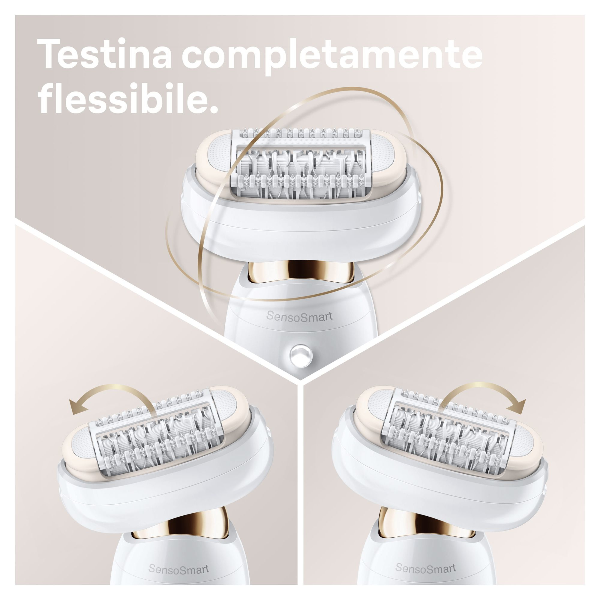 Zbliżenie głowicy depilatora pokazujące elastyczny ruch dla optymalnego usuwania włosów.