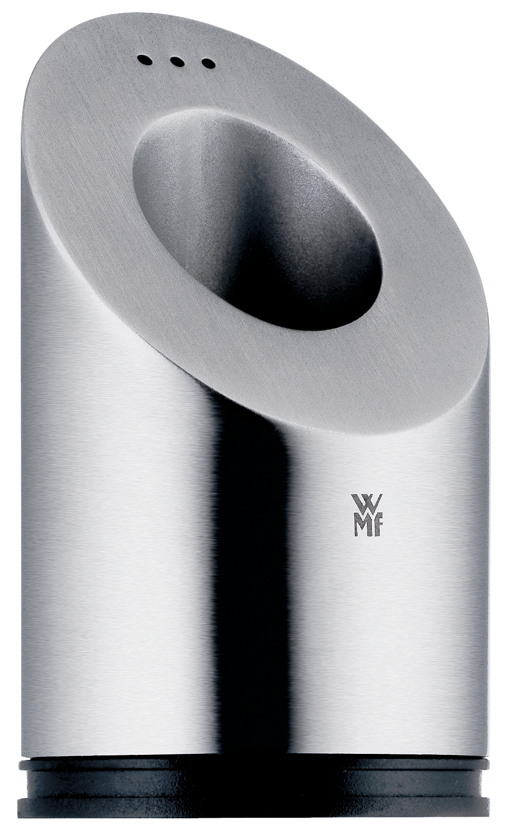 Salz- und Pfefferstreuer-Set aus Edelstahl mit schrägem Design. Die Seite hat ein WMF-Logo.