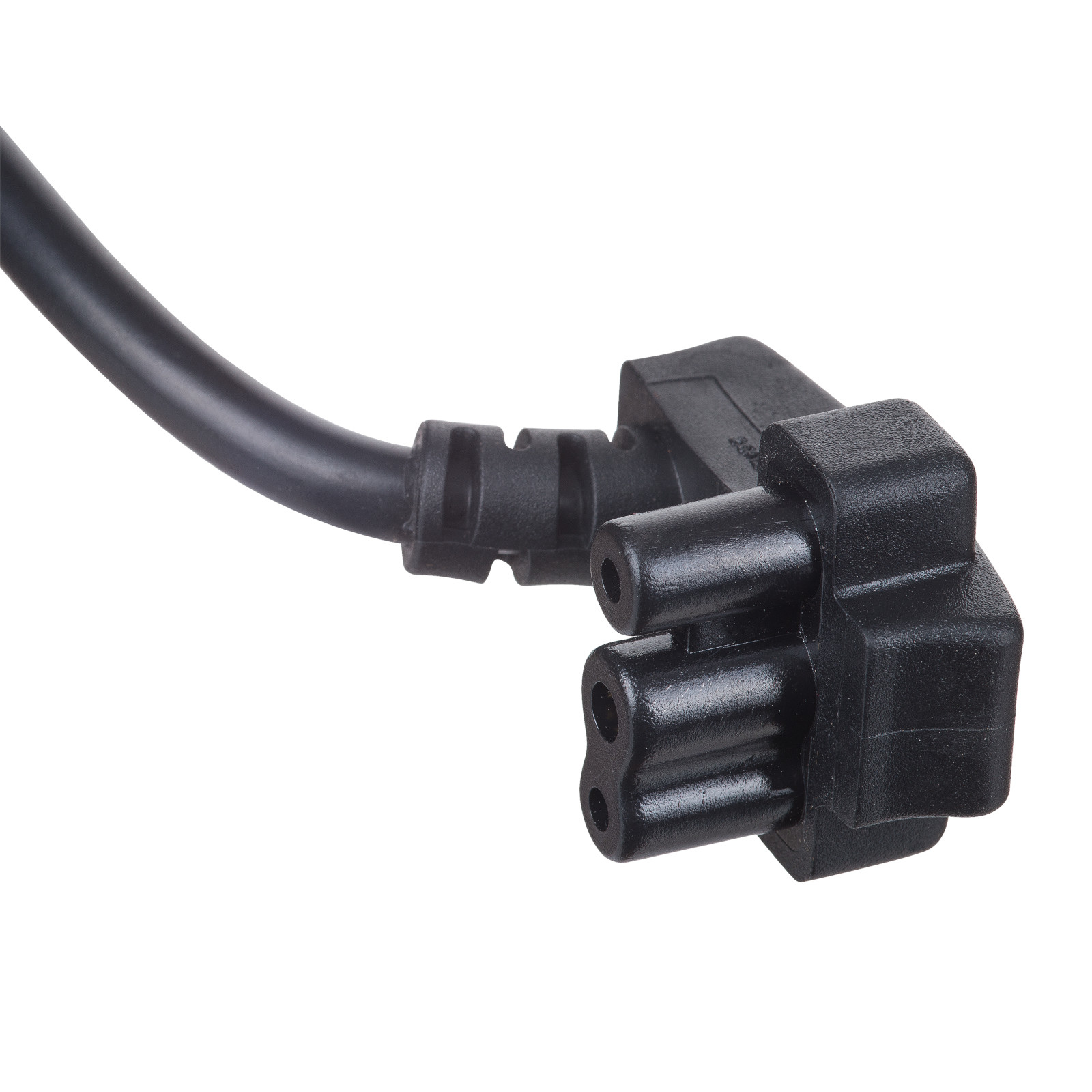 Conector de alimentación de ordenador negro con tres pines.