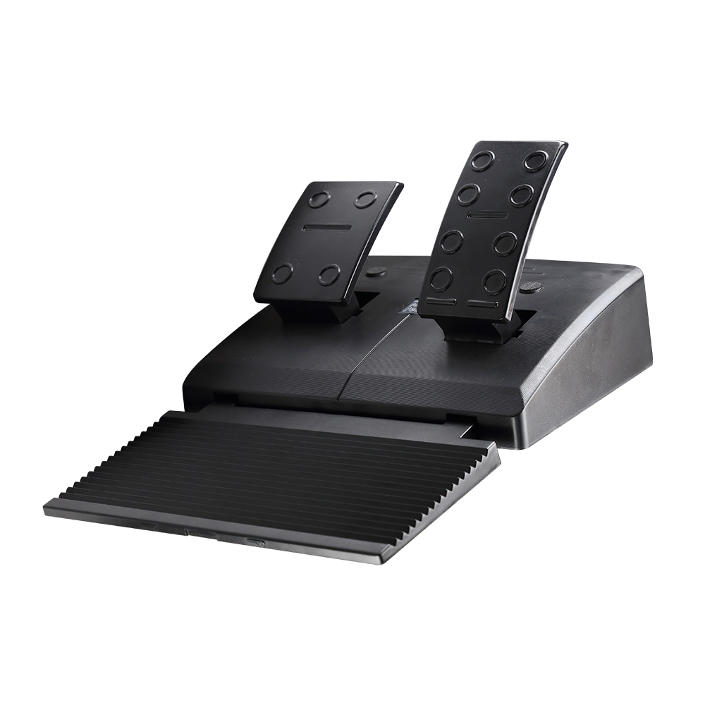 Czarne pedały z teksturowaną podstawą. Na białym tle.