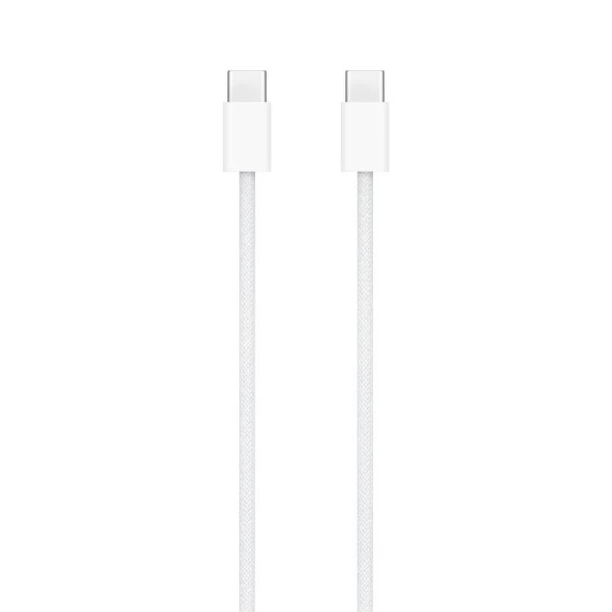 Due cavi USB-C bianchi affiancati. Entrambi hanno un cavo bianco e un connettore.